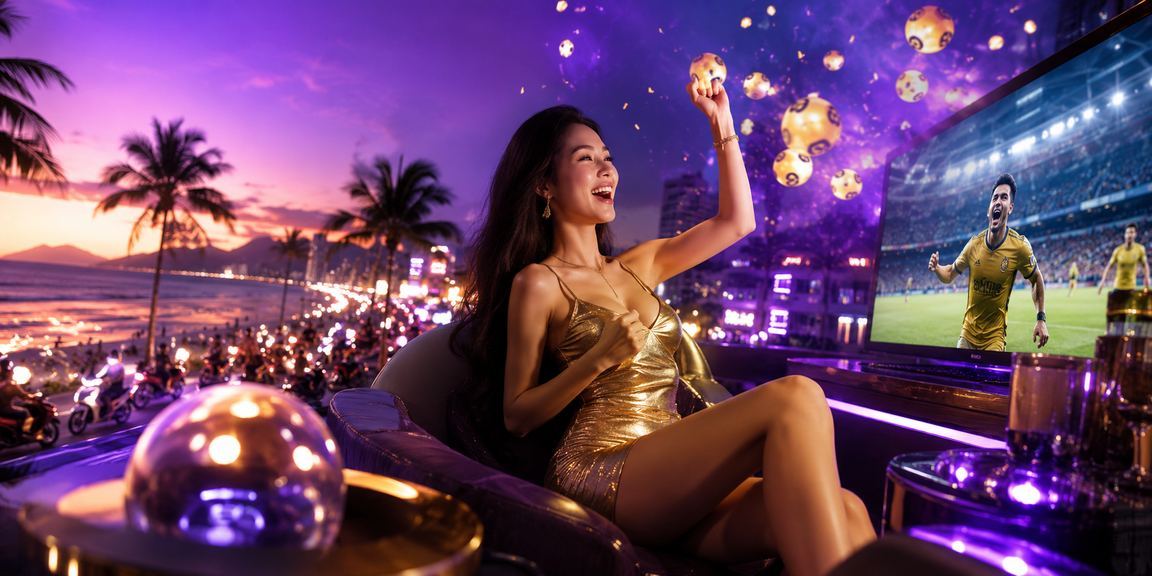 Người dùng tại bãi biển Đà Nẵng thư giãn và chơi xổ số trực tuyến trên điện thoại